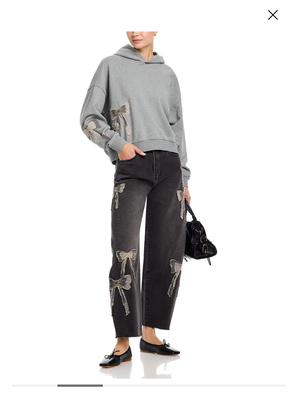 DRIFTWOOD Black Straight-Leg Jeans with Embellished Bows